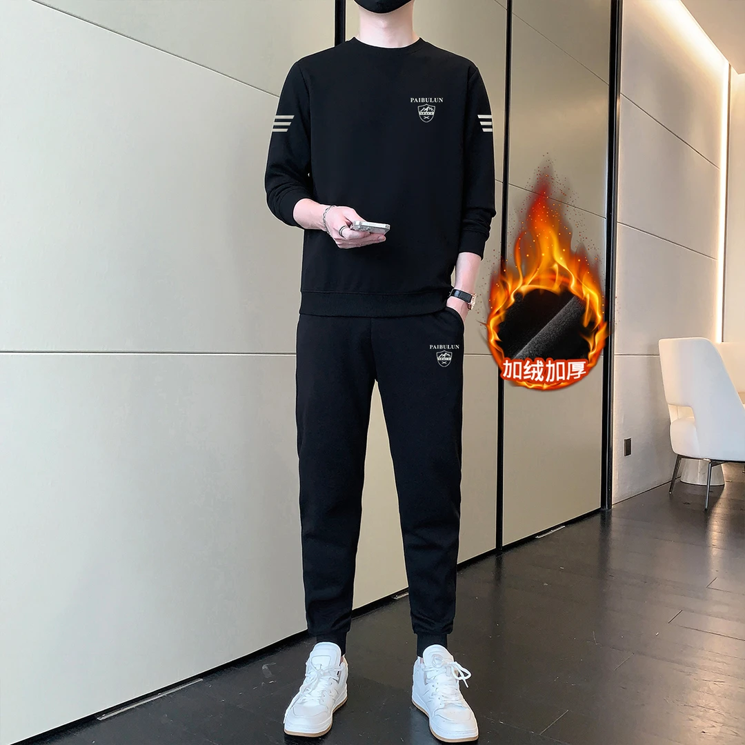 派步伦男装春秋季卫衣时尚长袖套装休闲百搭男士潮流圆领修身帅气