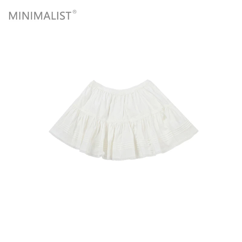 极限民《芸白》减龄蕾丝拼接白色A字短裙F5104F0718