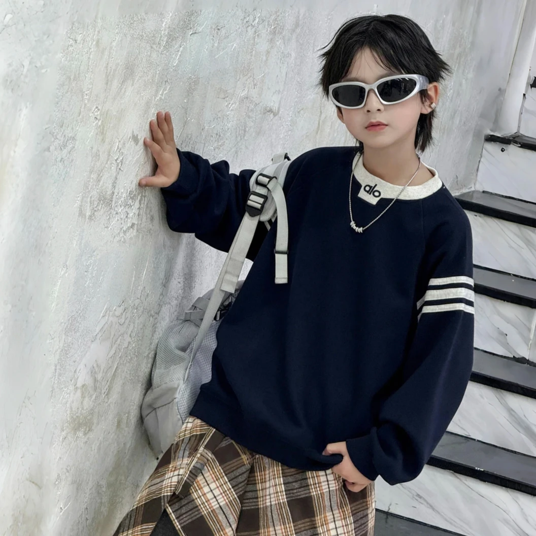 2025秋季男童新款时尚百搭韩版宽松卫衣ins套头中大童休闲打底衫