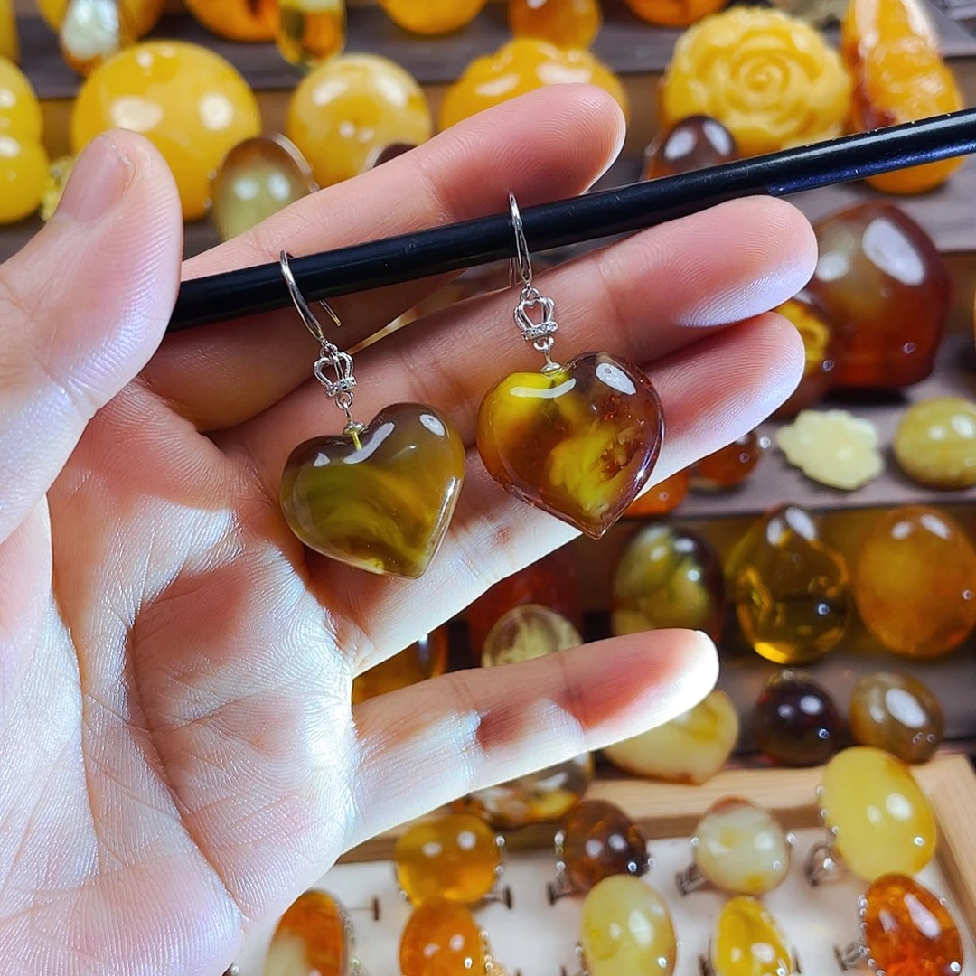 琥珀银S925镶嵌裸石耳坠