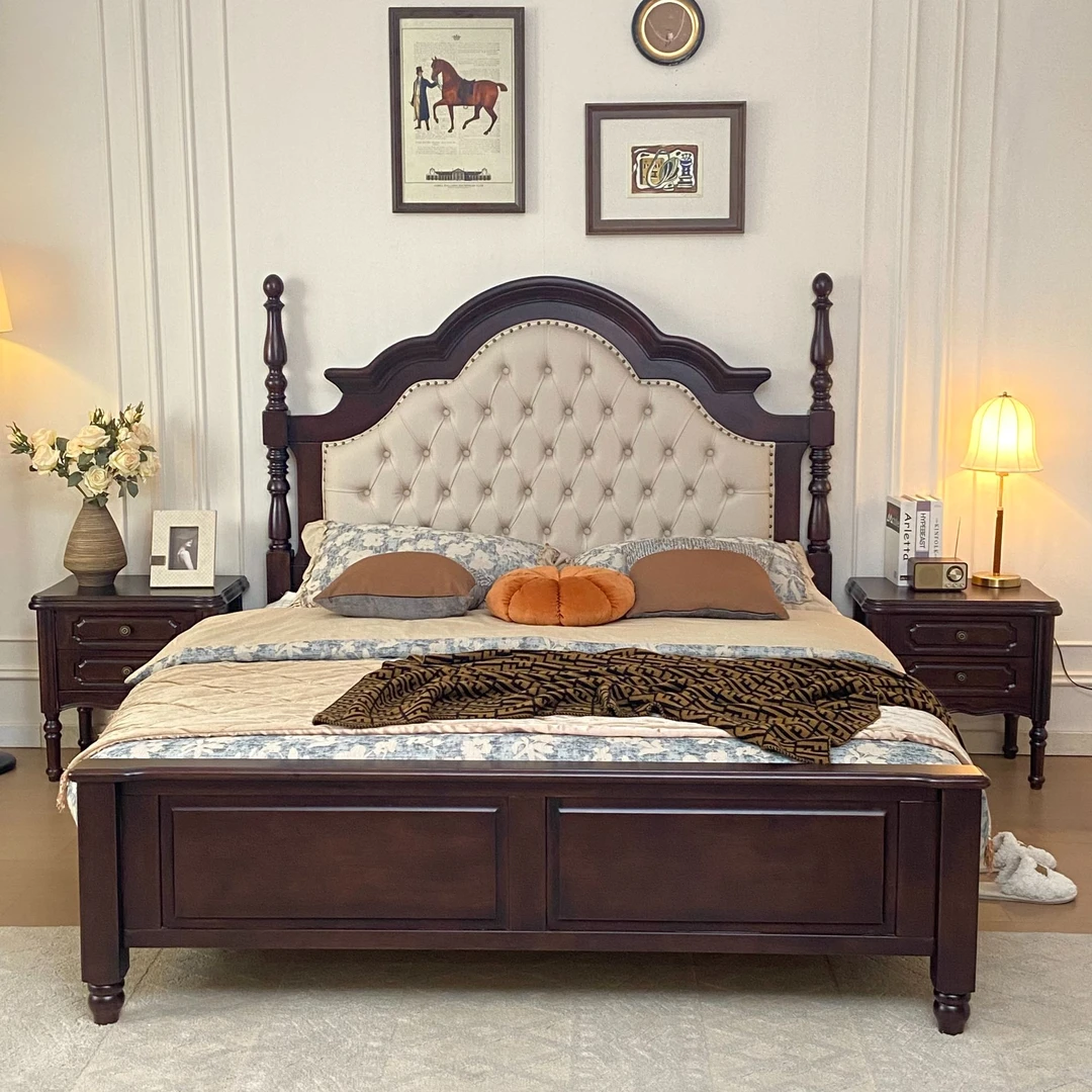 美式复古法式成套储物高箱主卧室大床单人轻奢简约古典欧式公主床