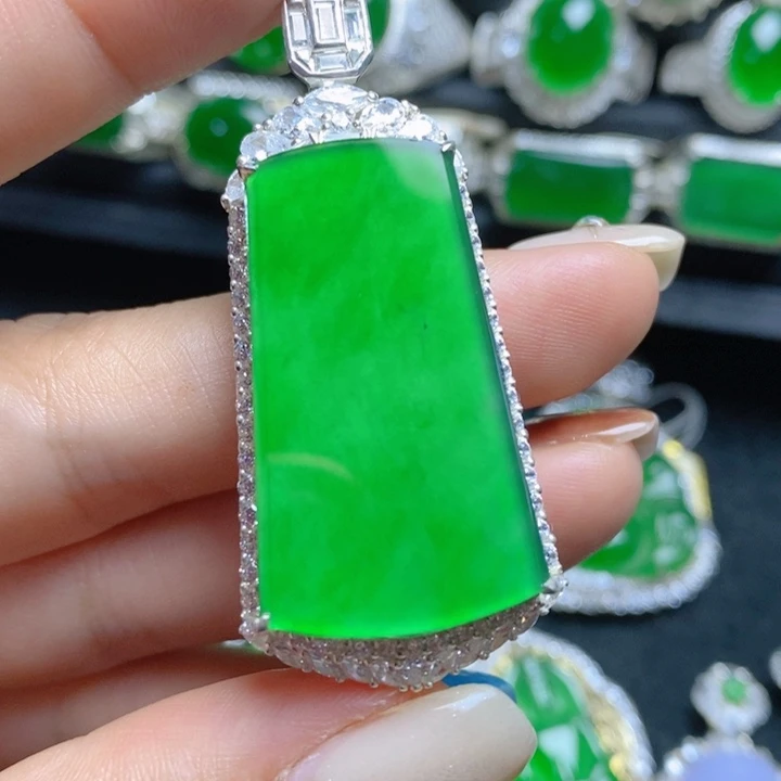 翡翠银S925镶嵌挂件无事牌