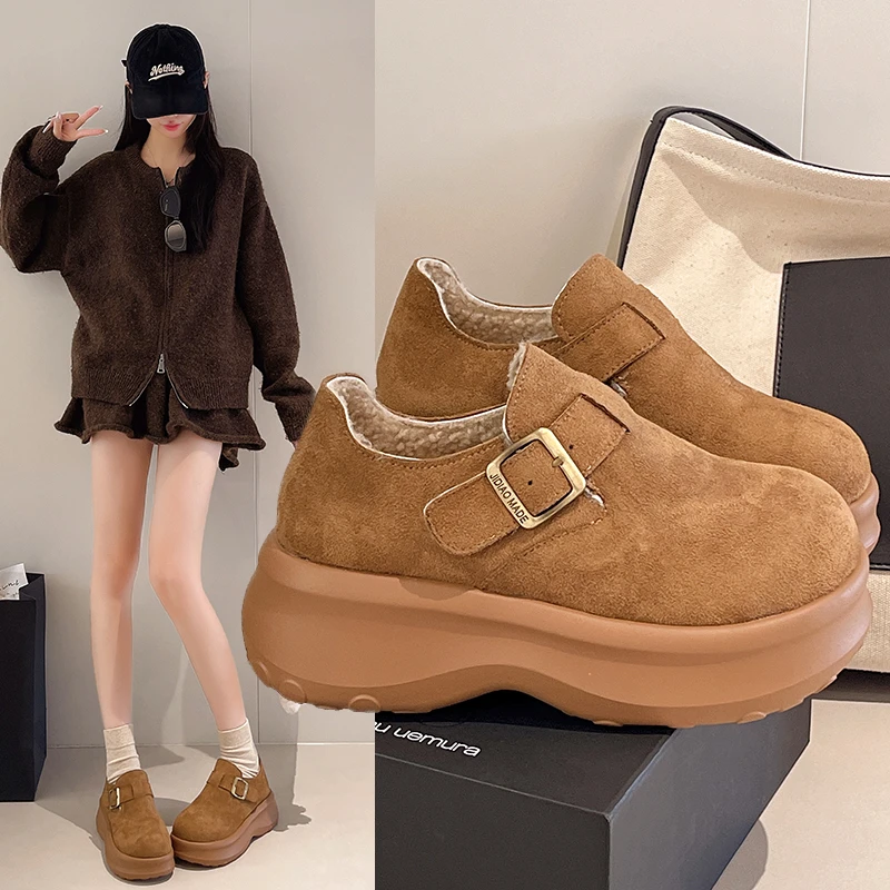 2025冬季新款保暖搭子 超轻厚底增高6CM博肯绒软底雪地靴百搭冬女