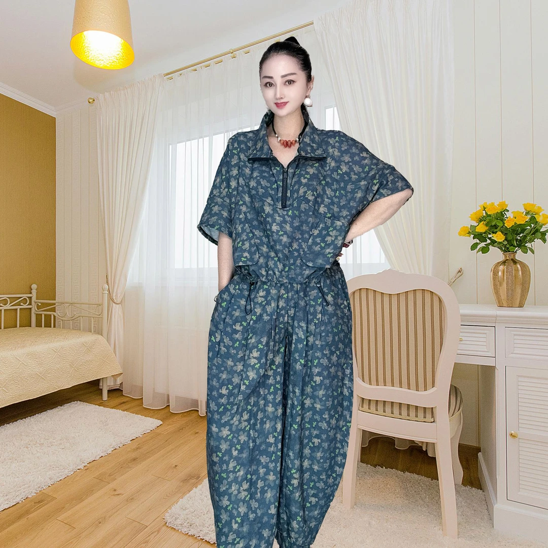 中老年女装夏季碎花灯笼裤常规休闲春夏宽松吸汗长裤民族风套装