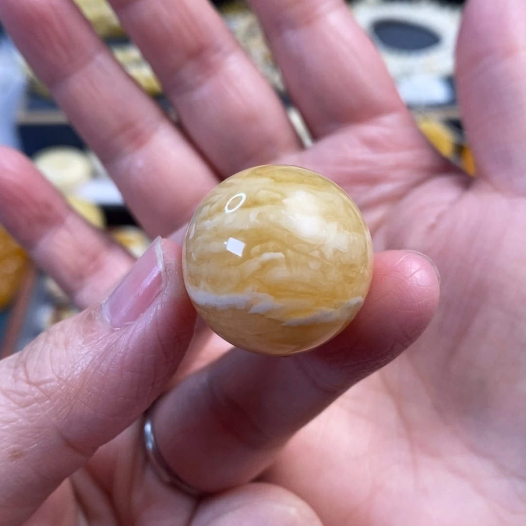 琥珀未镶嵌裸石虎皮千层雪圆珠单珠24