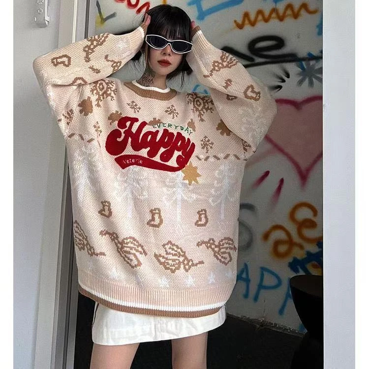 6384 新款慵懒风针织上衣法式毛衣气质