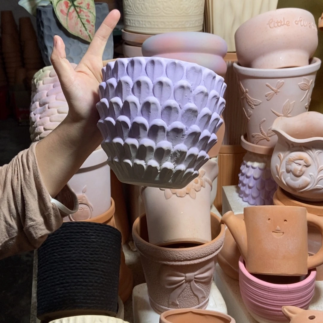 14×13紫色重花瓣 粗陶1个