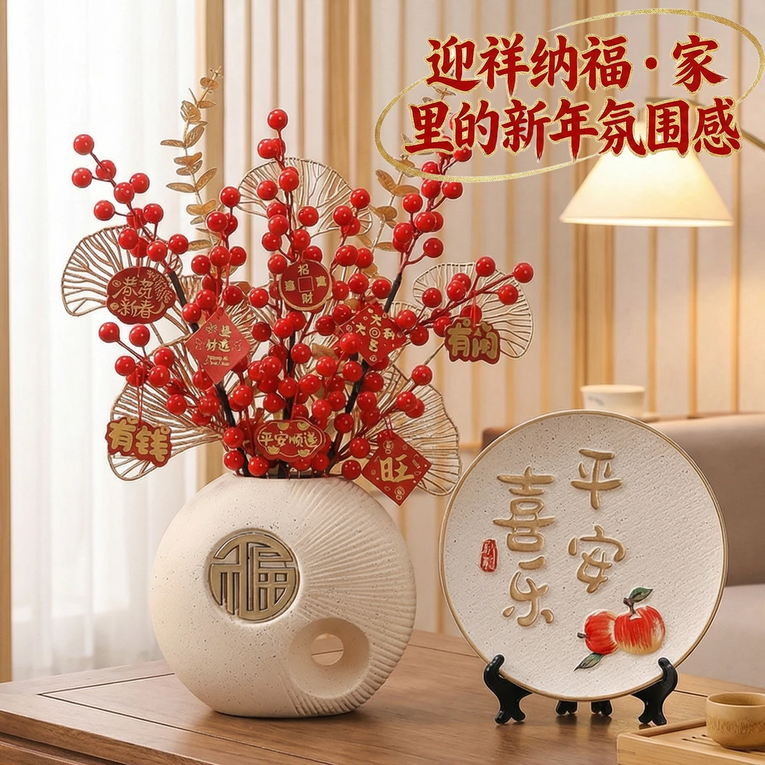 过新年电视柜桌面摆件春节喜庆客厅轻奢高档装饰房间氛围场景布置