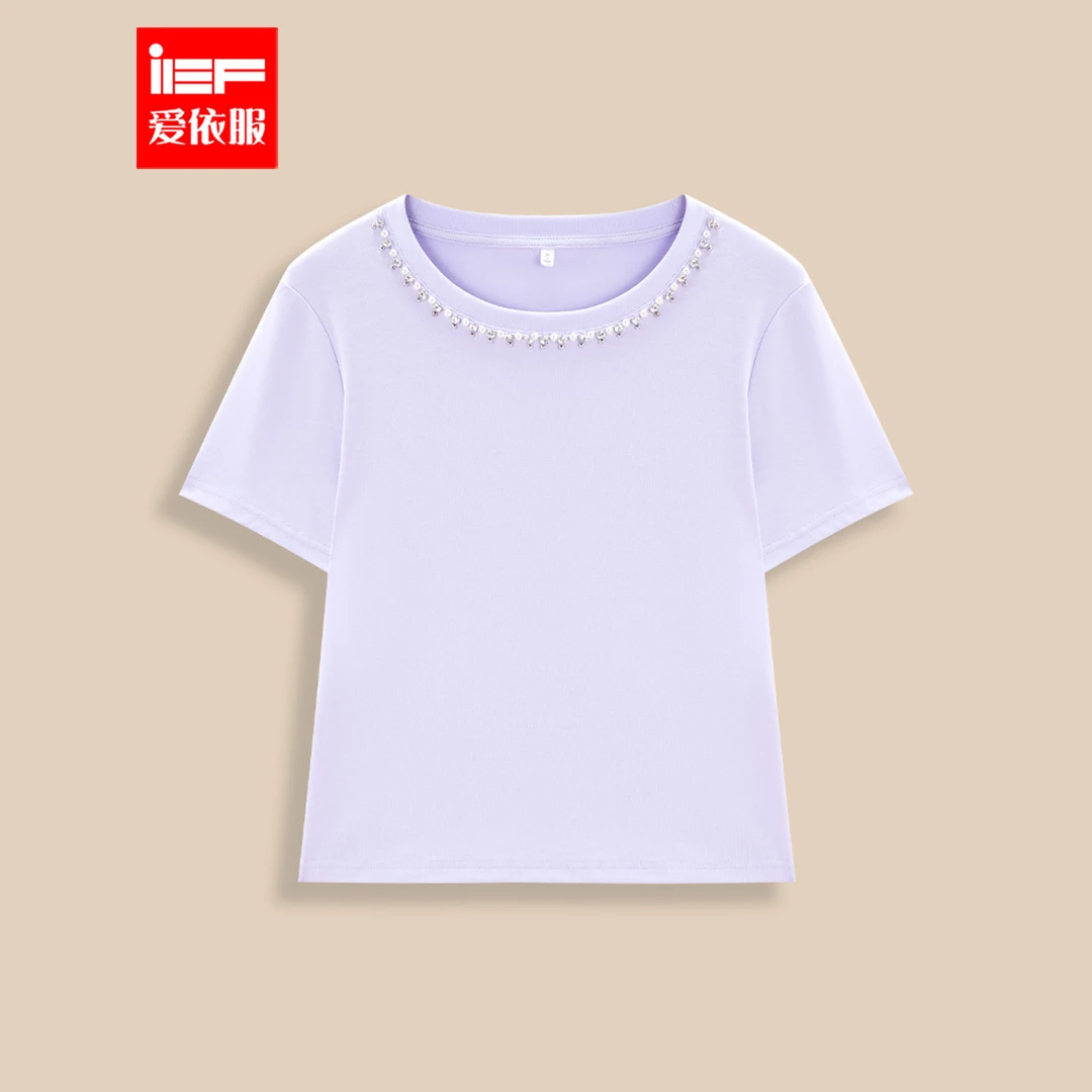 IEF/爱依服上衣2025春季新款韩版简约纯色通勤气质显瘦百搭T恤女