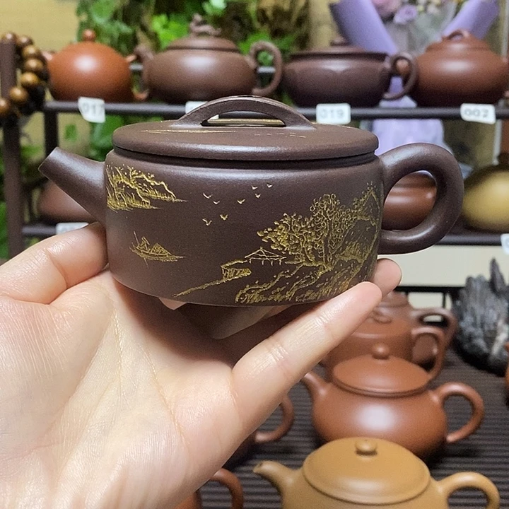 宜兴原矿老紫泥汉瓦紫砂茶壶