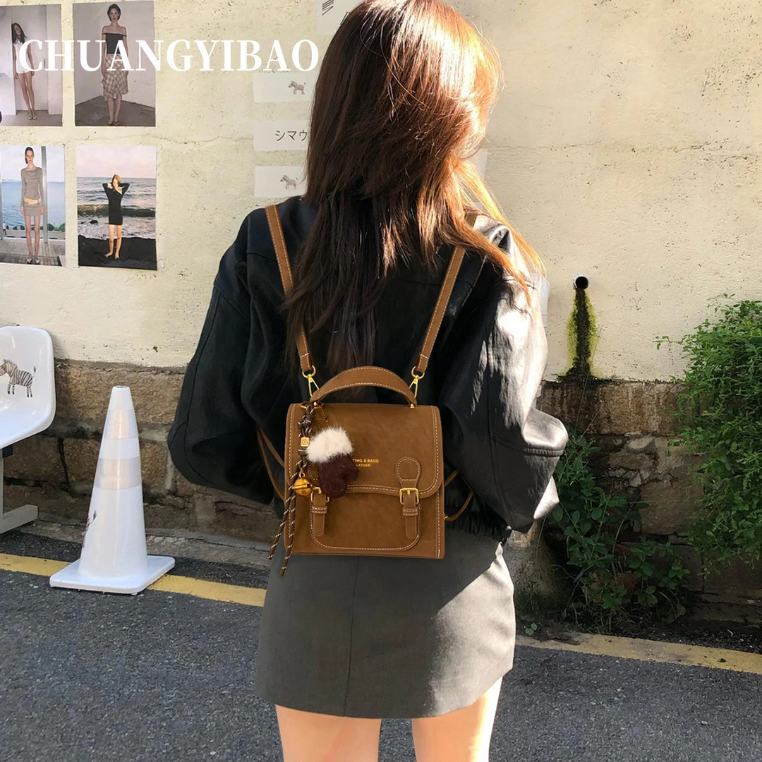 冬季爆款棕色双肩包包女式2025新款高级感小众通勤百搭斜挎小背包