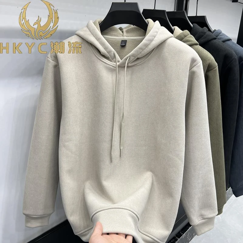 HKYC2025新款美式男士卫衣加绒加厚连帽秋冬季宽松款外穿内搭休闲