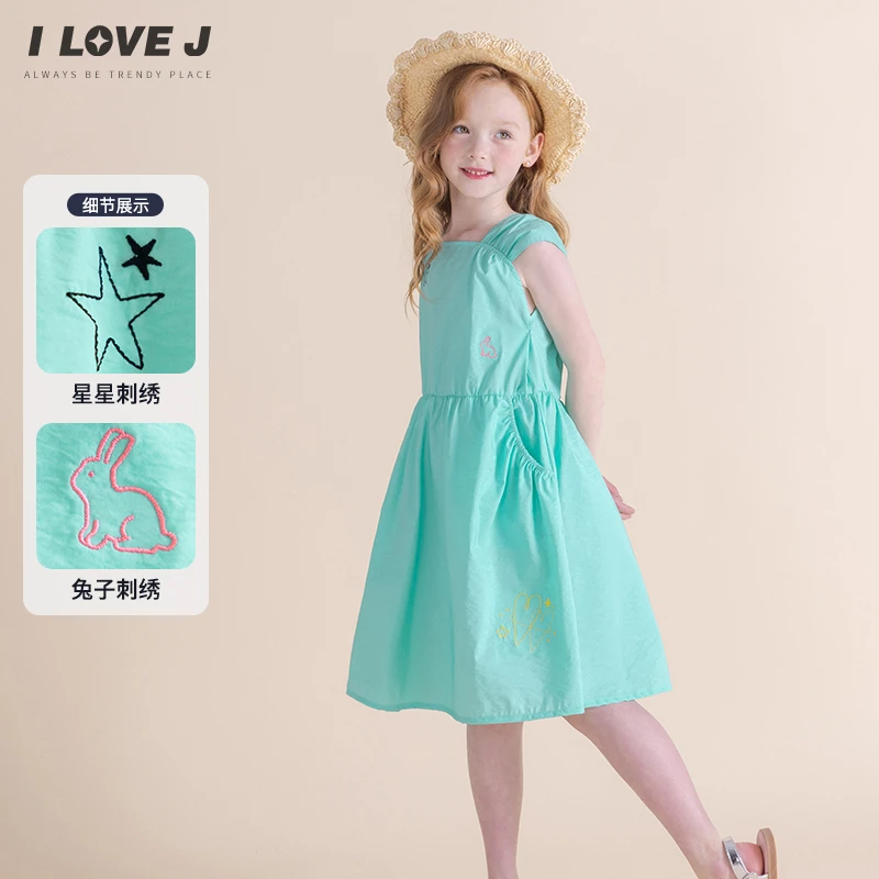 ILOVEJ韩国童装2025夏季女童无袖连衣裙刺绣速干公主裙子/JXUOP06