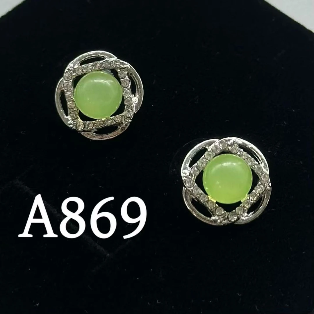 A869耳钉气质绿色时尚轻奢银色