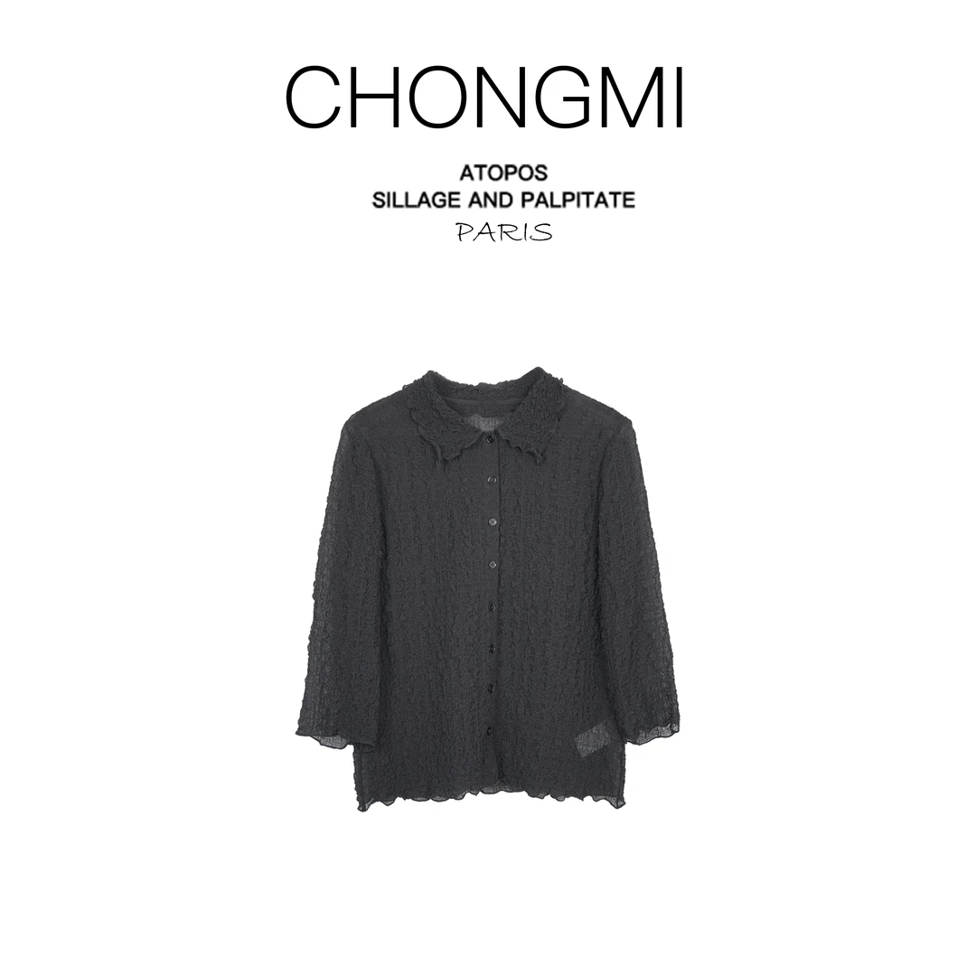 黑色凹凸绉真丝桑蚕丝衬衫2025夏季新款翻领气质时尚百搭上衣女