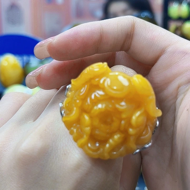 琥珀银S925镶嵌颈饰戒指