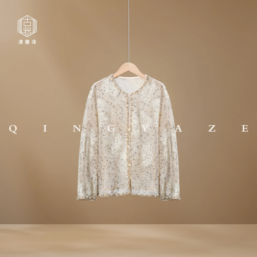 天工织月！勾花银丝重工钉珠新中式上衣！GZ5570