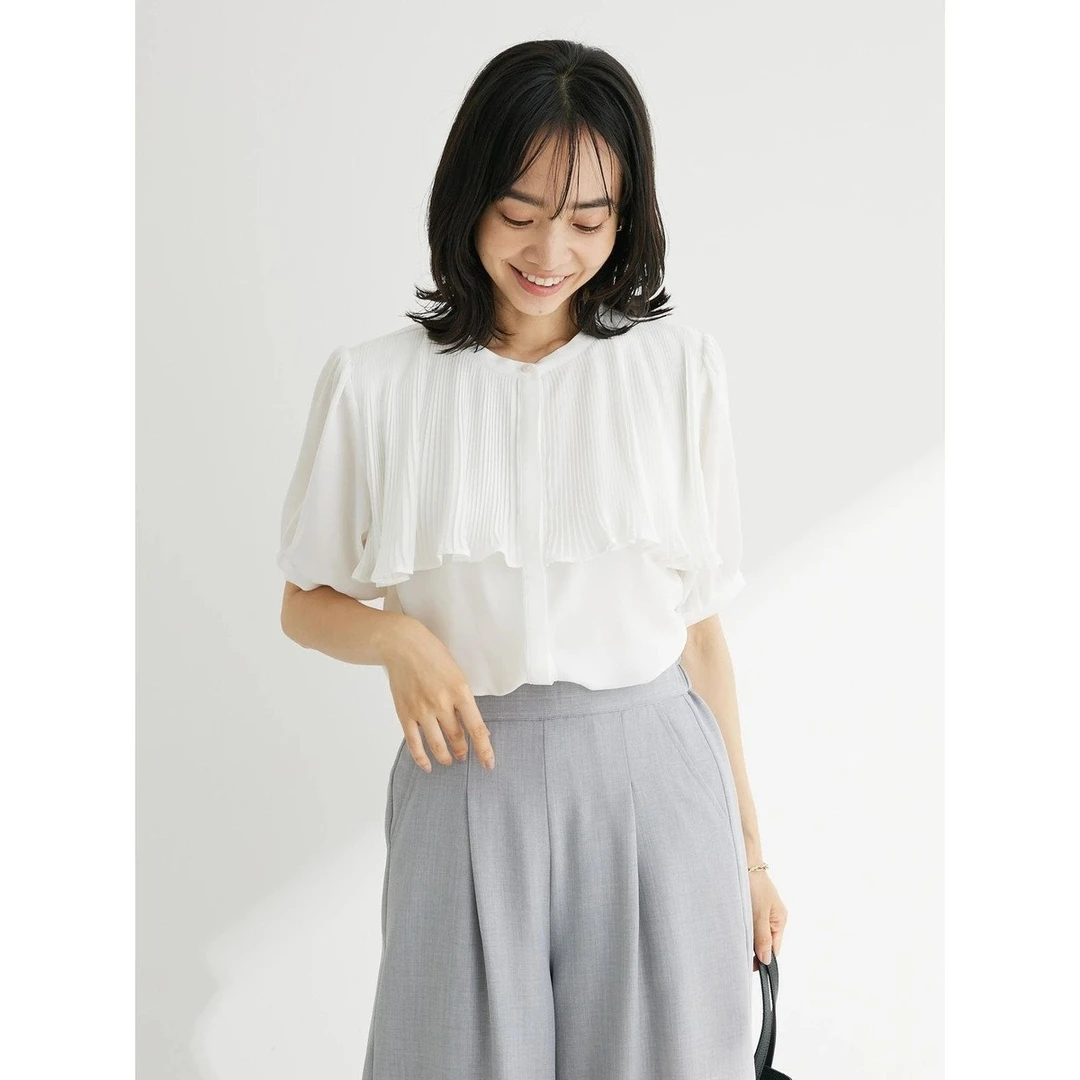 【六哥家】夏季新款 G 法式气质衬衣前襟褶皱设计感衬衫时尚T恤