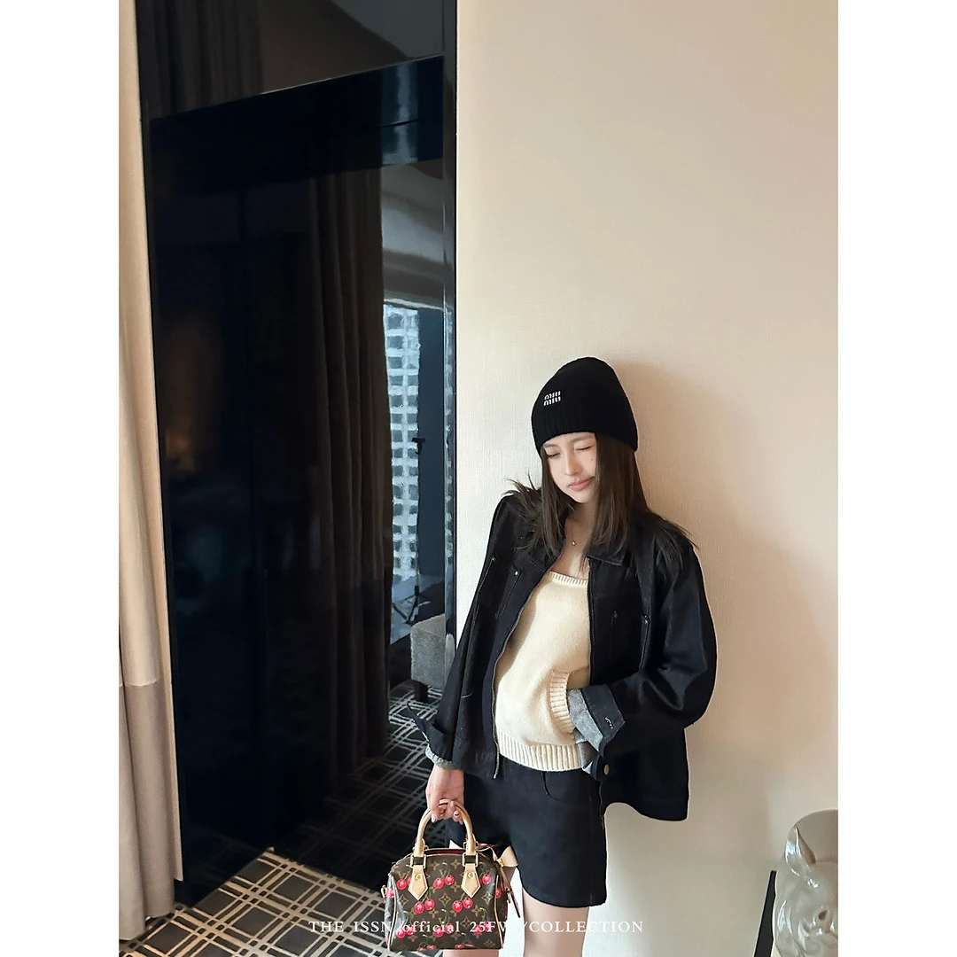 THEISSN宁司 拉链翻领开衫牛仔外套女休闲外搭上衣 01207/01073