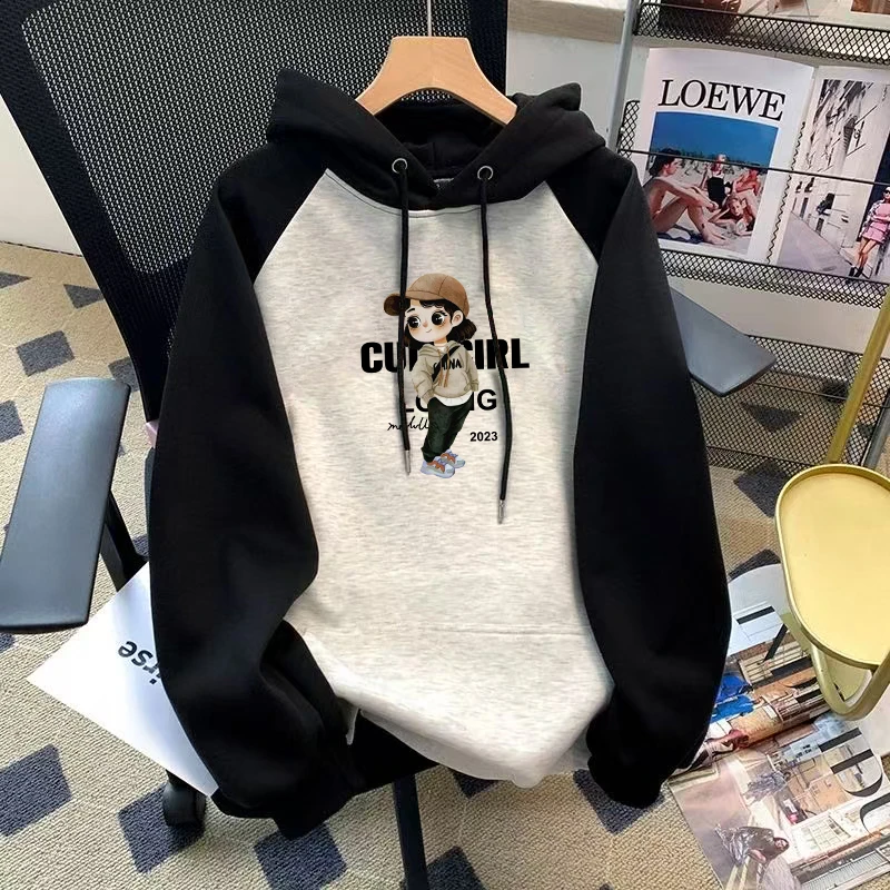 插肩袖卫衣外套女秋冬加绒加厚洋气减龄宽松中长款套头连帽衫上衣