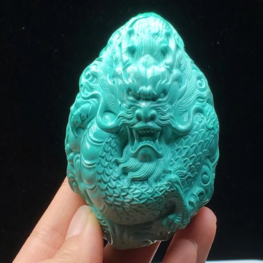 精品绿松石雕刻龙牌吊坠挂件