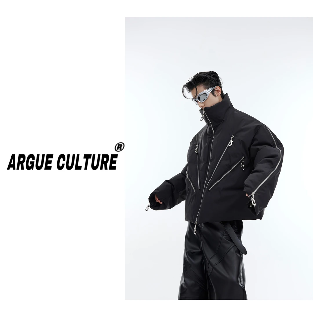 CulturE小众解构通体拉链设计感棉服外套重工立领加厚短款棉衣男