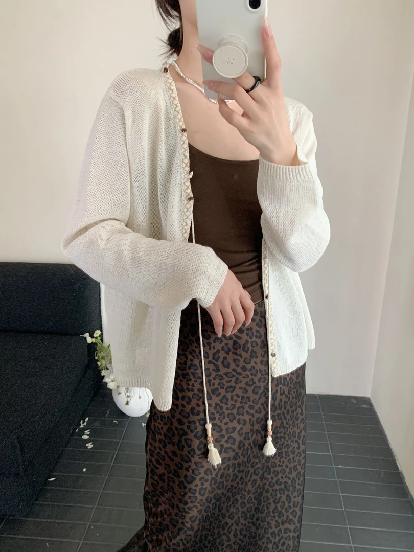 【素简.500152】春款上新高端进口和纸海岛假日设计女装上新针织衫