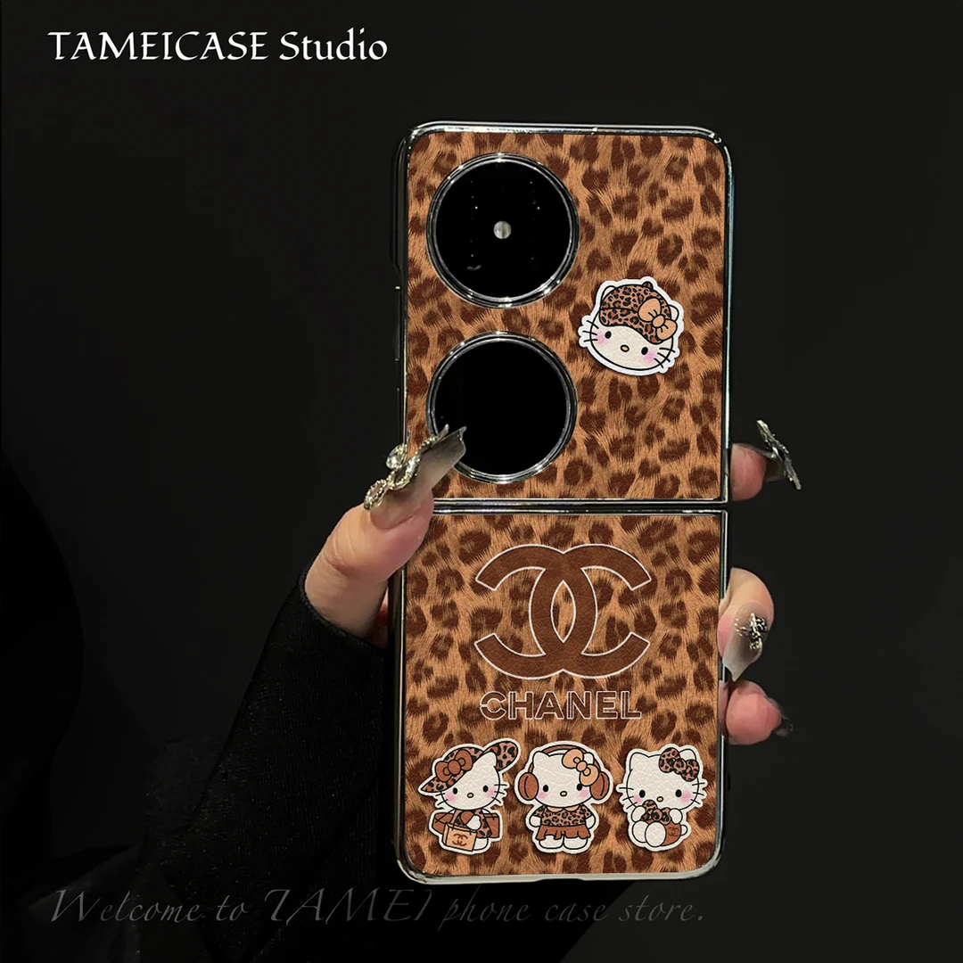 豹纹Kitty羊皮适用华为pocket2手机壳FINDN3FLIP折叠华为pockets