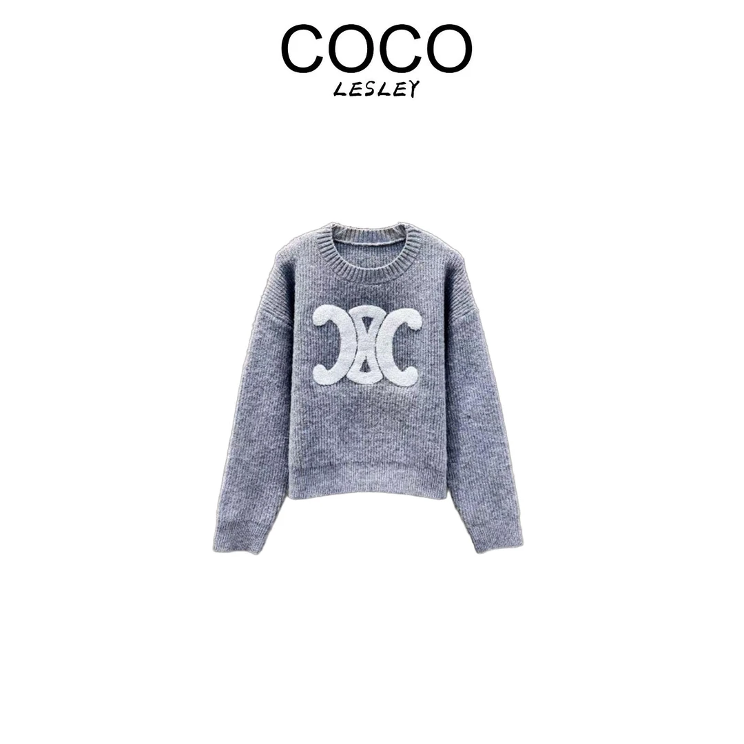 【COCO LESLEY】冬季圆领毛针织衫秋冬上衣轻奢女装  9040