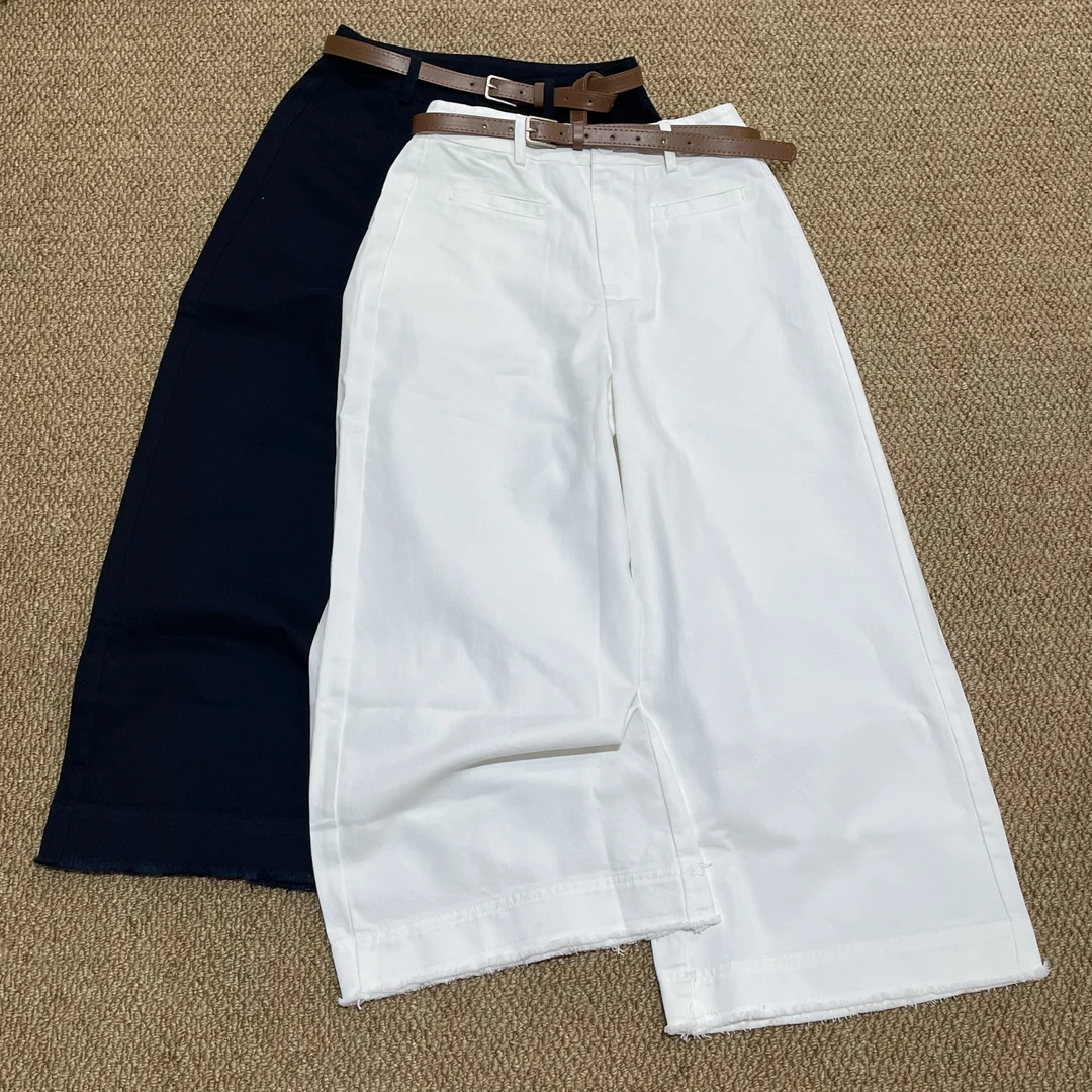 2025多多春季新款时尚高腰洋气显瘦毛边大阔腿欧货正版九分裤女潮