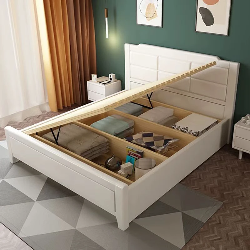 小户型实木床1.35米1.8x1.9双人1.5单人白色现代简约高箱储物1.2m