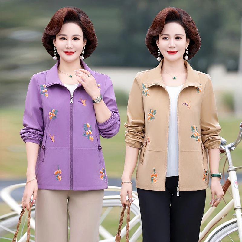 爆款妈妈女士外套春秋新款中老年中年女装洋气短款春装上衣夹克衫