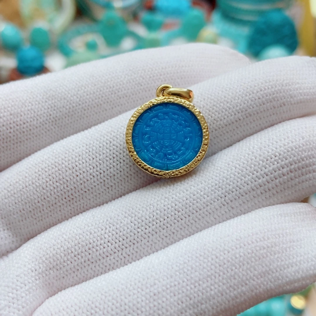 绿松石18K金镶嵌九宫八卦牌