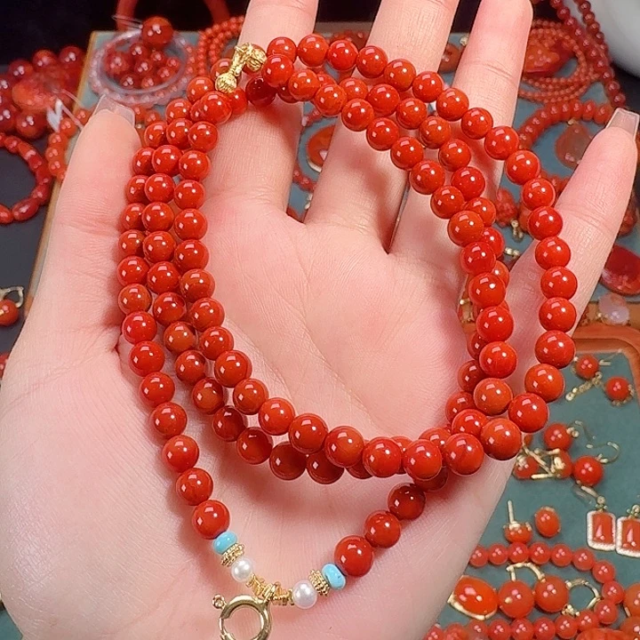 南红玛瑙未镶嵌6+毛衣链