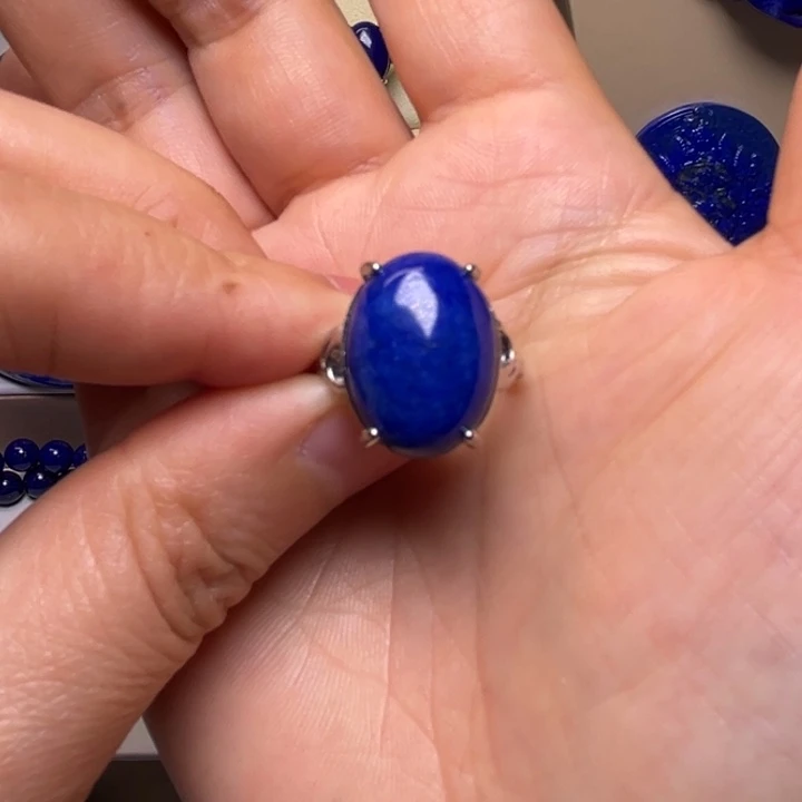 青金石戒指银S925镶嵌戒指大