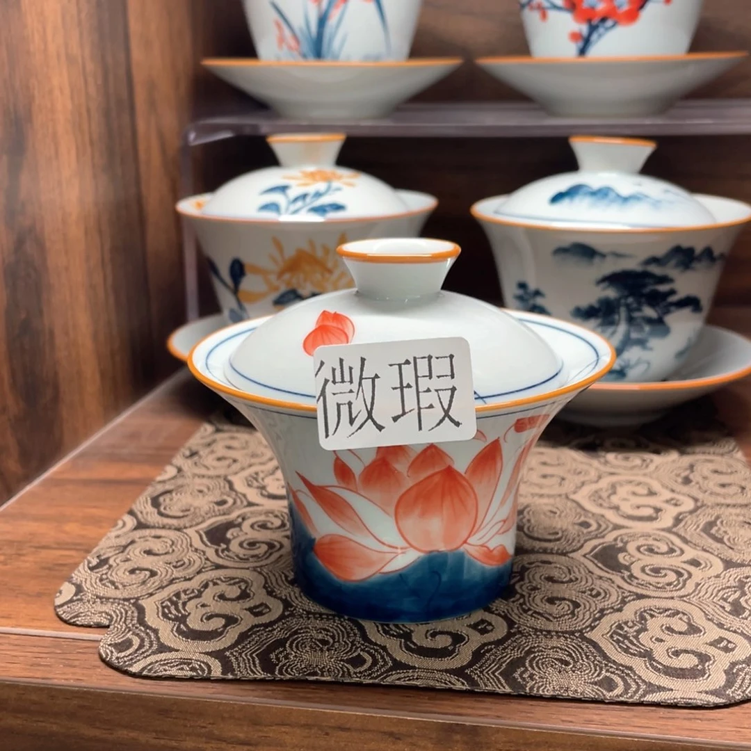 釉下手绘茶具微瑕