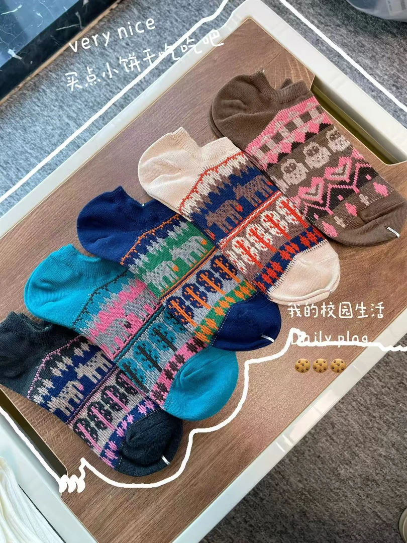 夏季时尚民族风双针复古船袜男女款