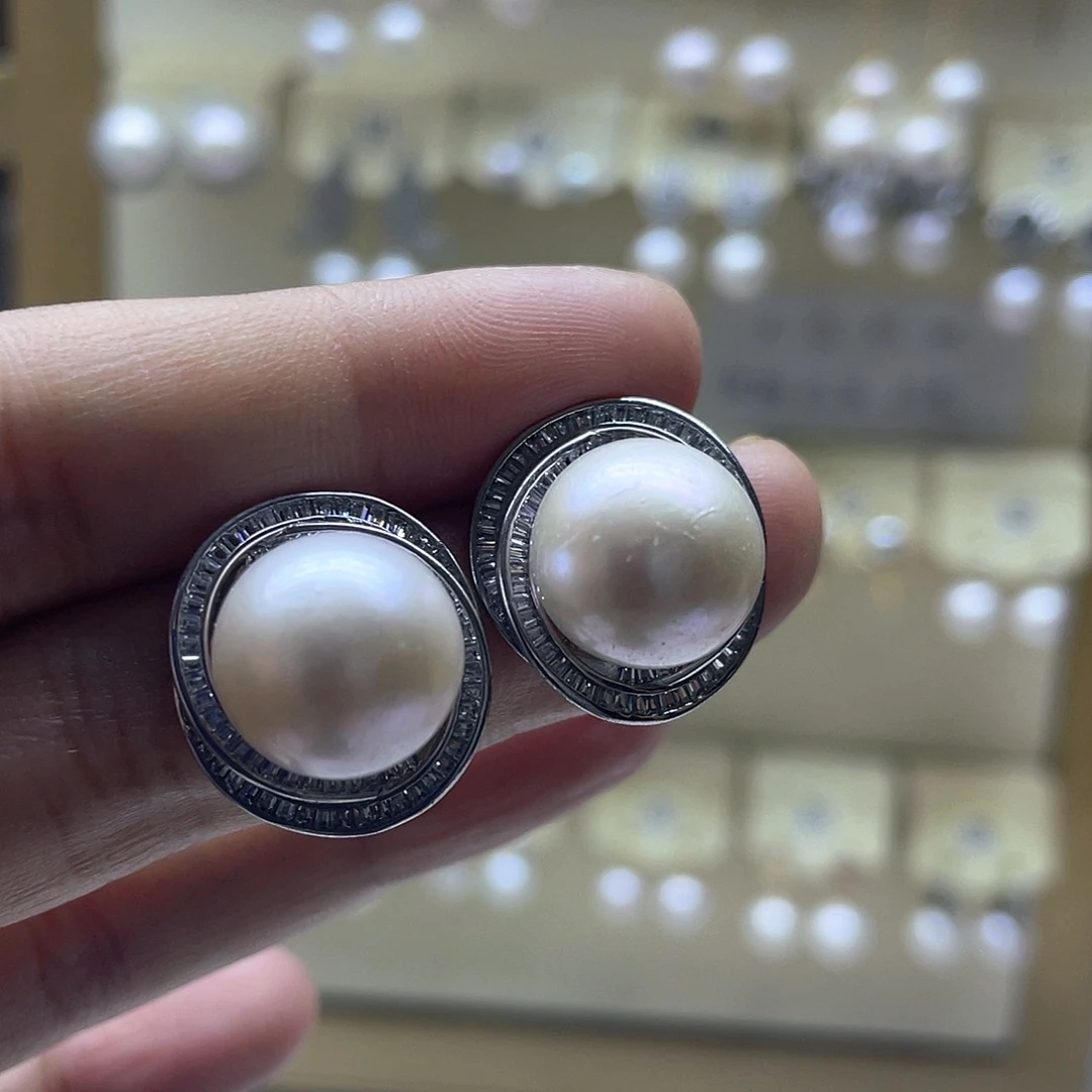 银S925镶嵌耳饰淡水珍珠