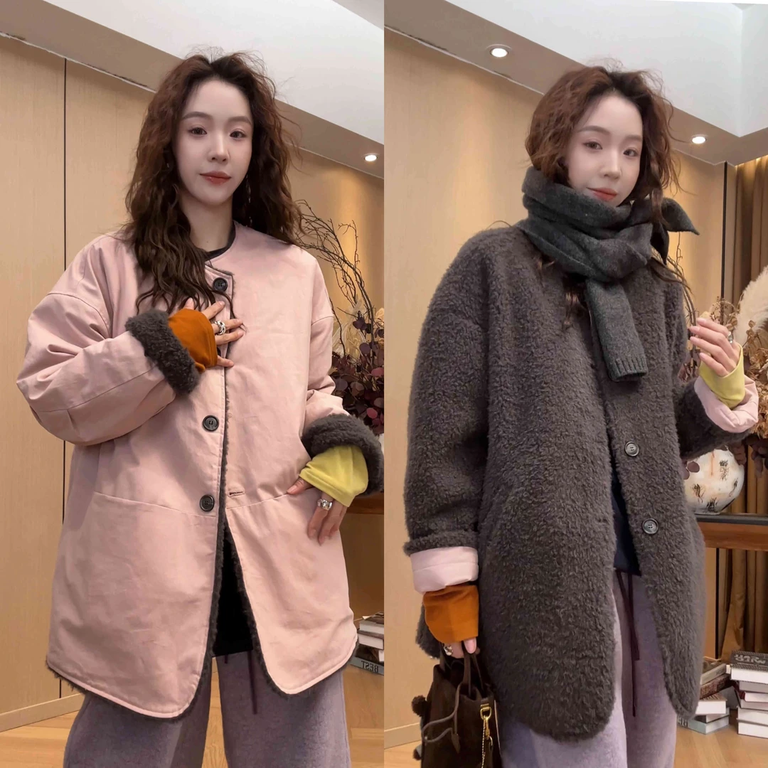 小静静一会【粉灰双面穿外套】2025秋冬新款休闲百搭外套 2510C7040