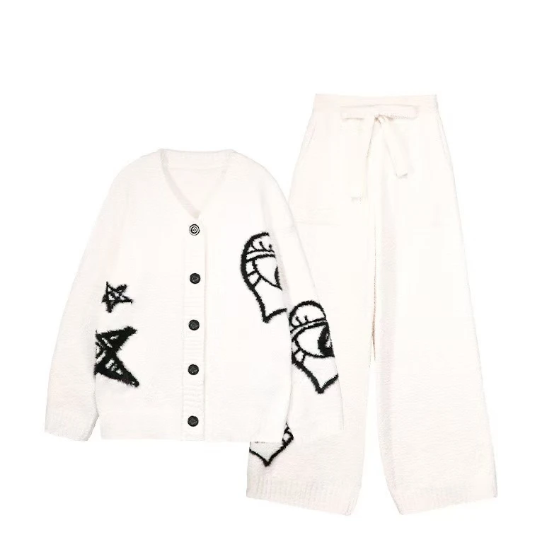 孤品！特价！针织半边绒新款可外穿潮流黑白涂鸦女款时尚高端家居服