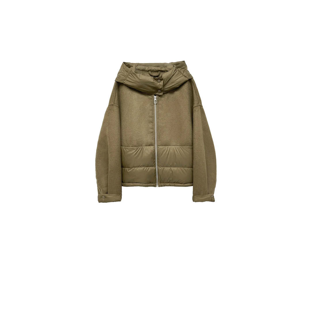 【亚楠本楠】毛呢羽绒◆羊毛呢拼接白鸭绒连帽羽绒服保暖外套9114