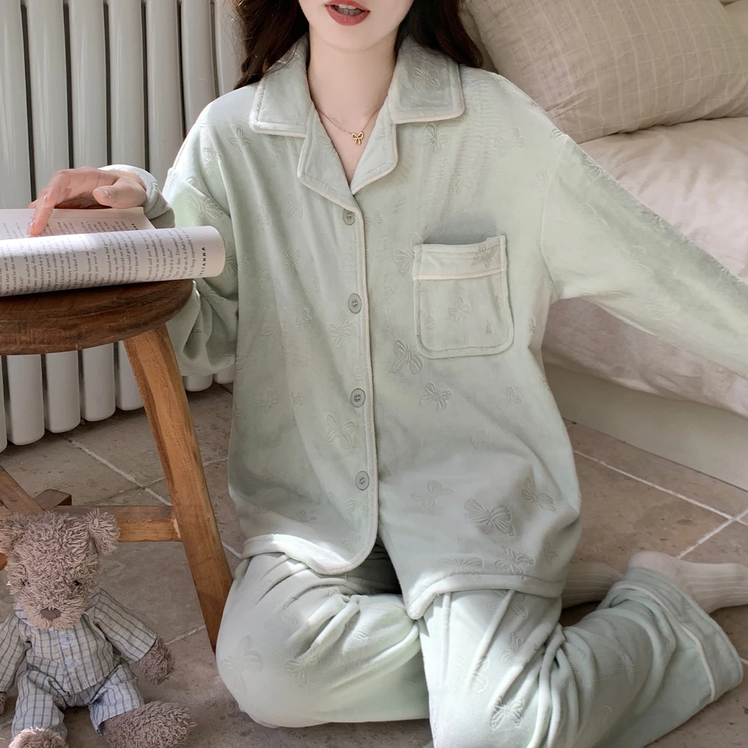 睡衣女款爆款2025新款甜美薄绒珊瑚绒秋冬季海岛绒保暖家居服套装