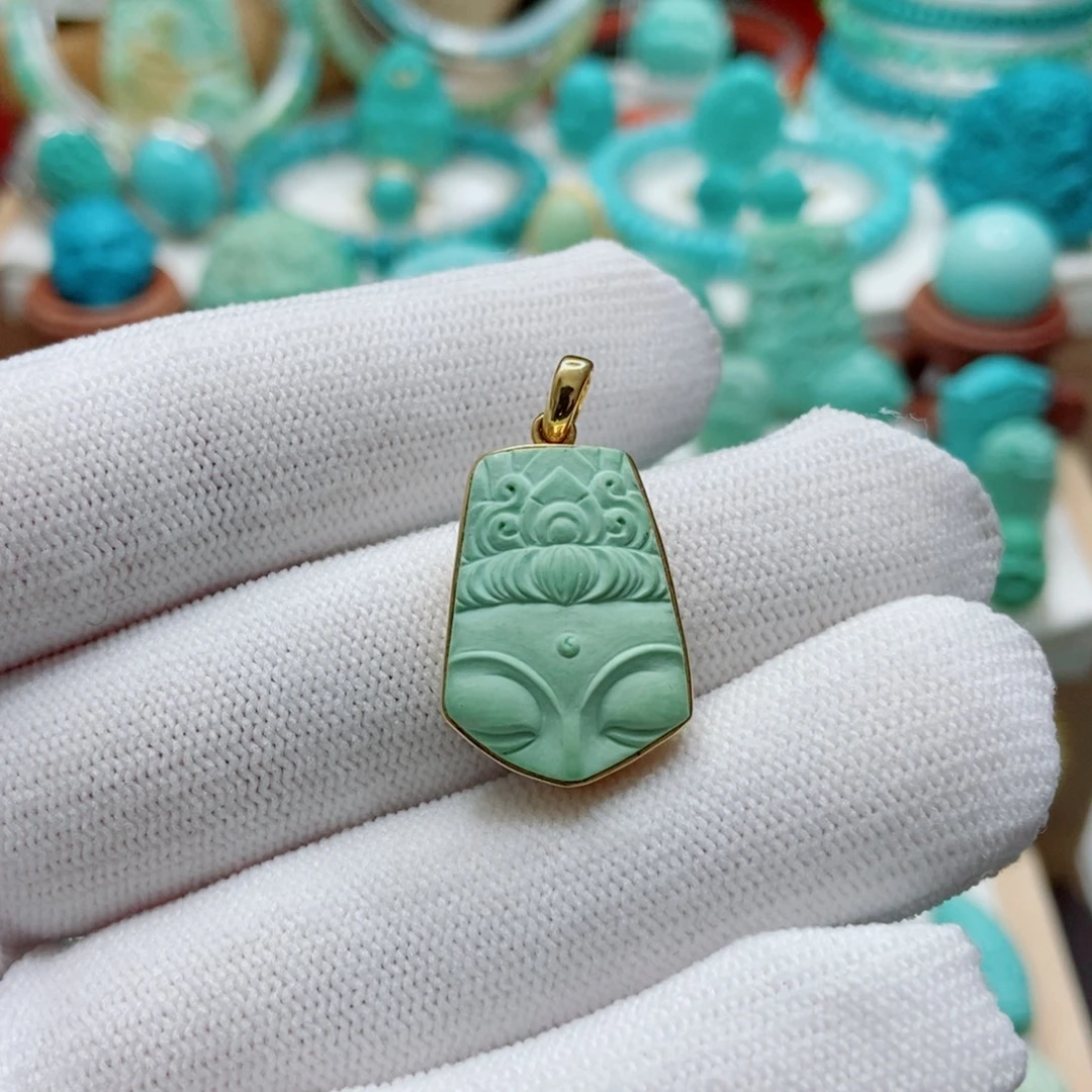 绿松石18K金镶嵌残佛