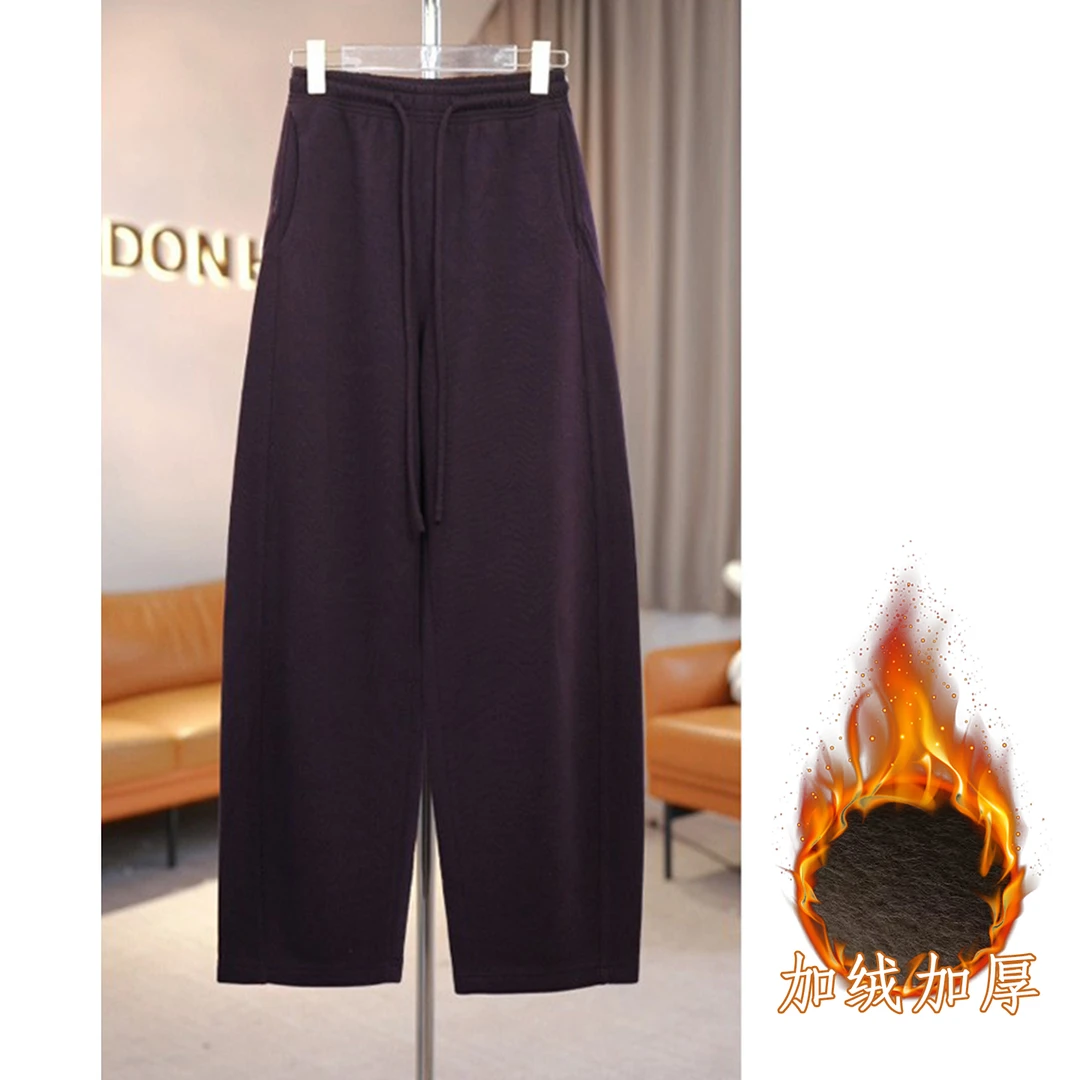 拉夏贝尔高级感加绒弯刀裤女秋冬季2025新款高腰小个子九分镰刀裤