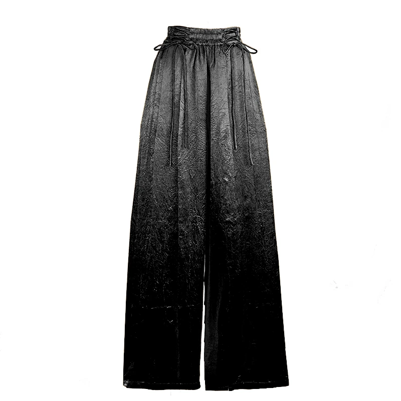 SUNGDOGIN2025S/S黑色松紧腰双褶系带全醋酸帅气阔腿裤25SK012