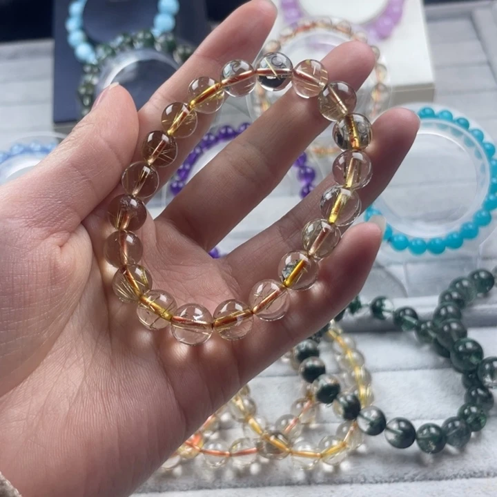 水晶圆珠未镶嵌金发晶9mm手串