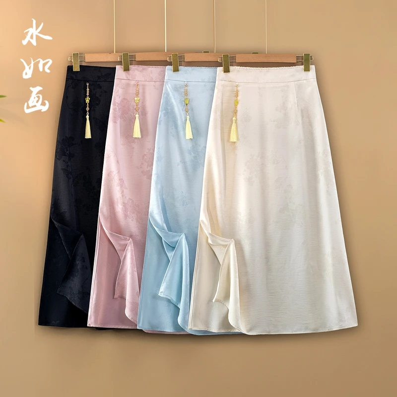 【舒菡】2025夏季新款新中式国风提花A字裙薄款显瘦半身裙长裙女款