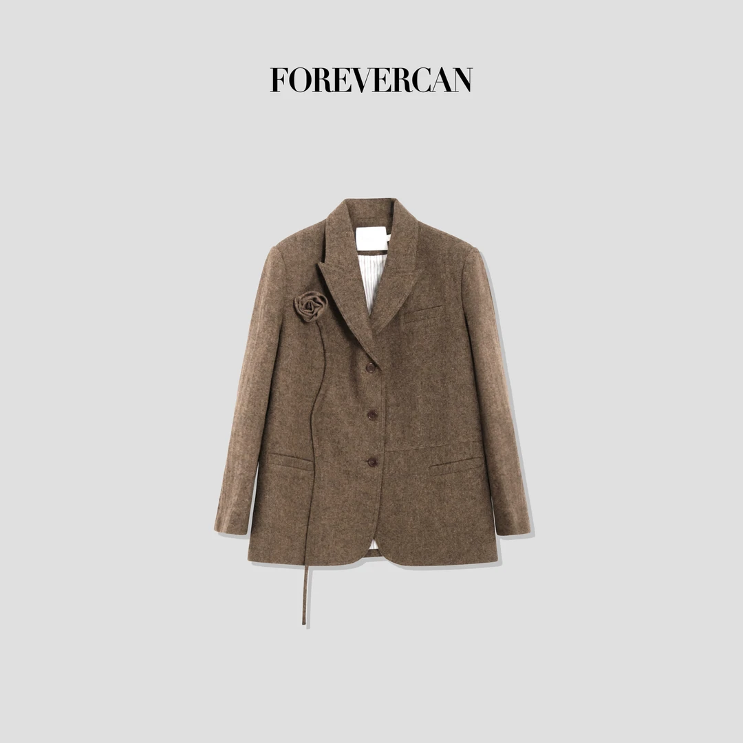 FOREVERCAN“乌木玫瑰”立体手工玫瑰复古西装外套SC21118
