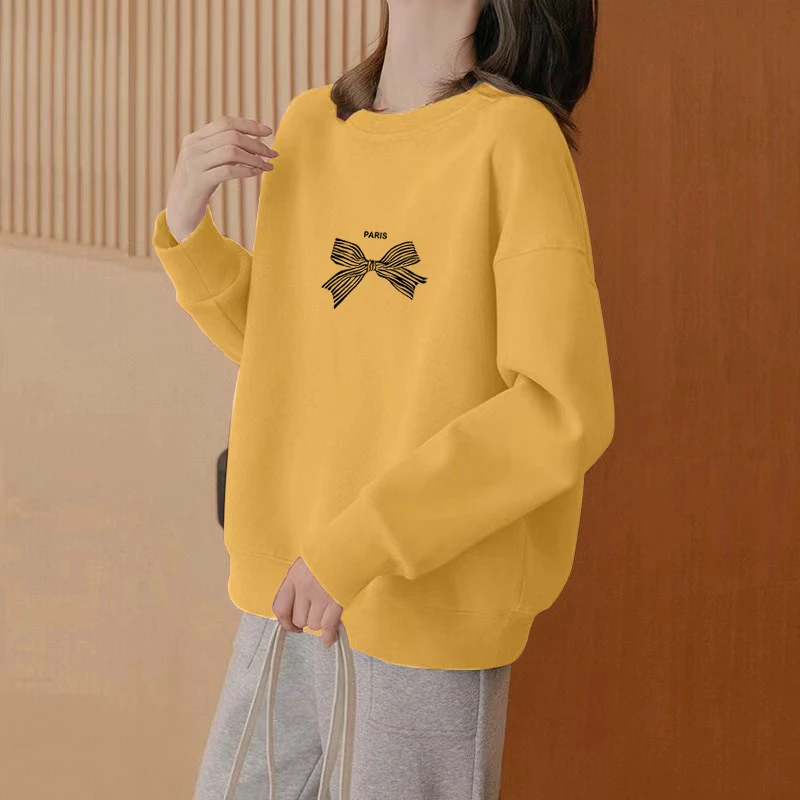 圆领套头打底衫加绒加厚卫衣女2025秋冬季新款宽松韩版潮情侣外套