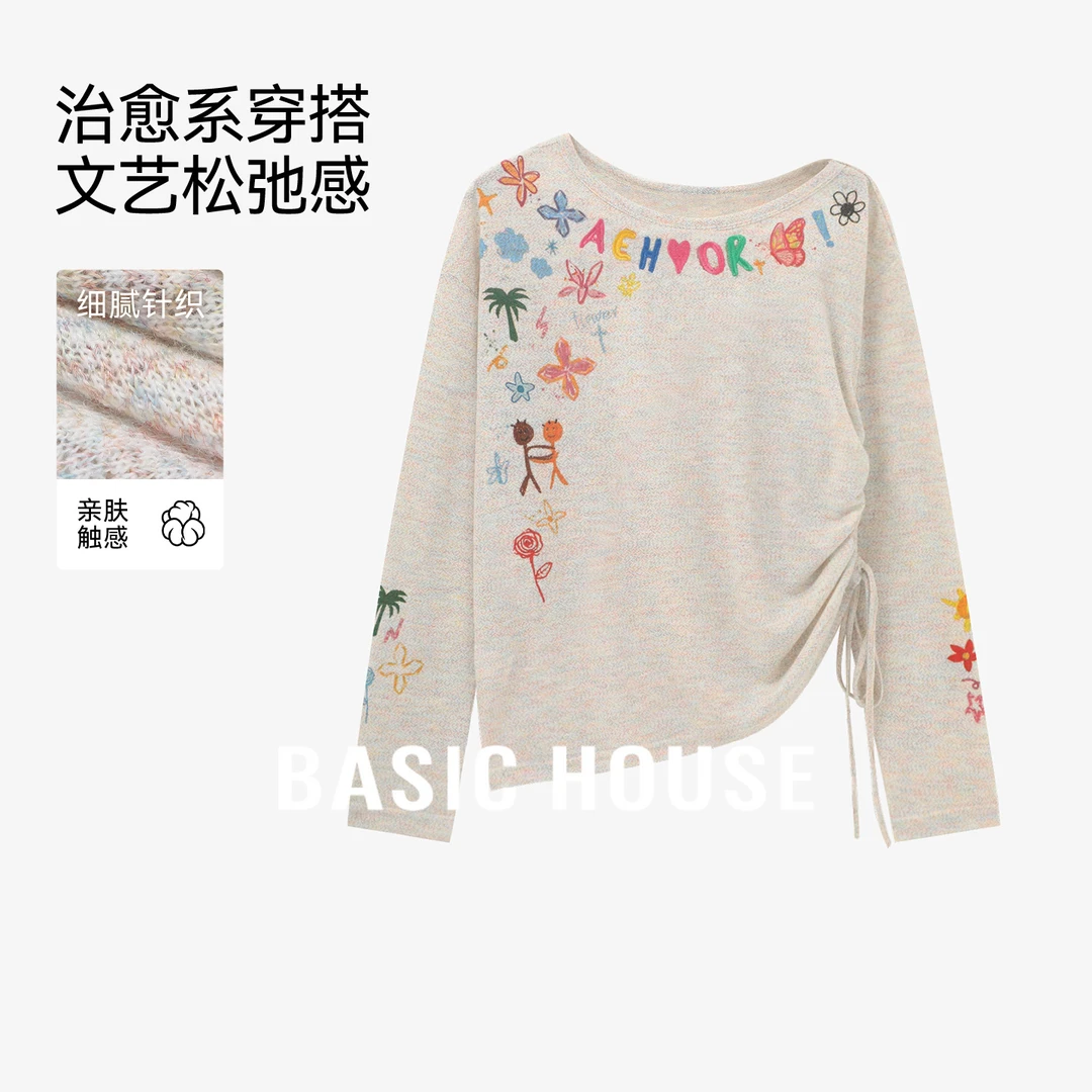 Basic House/百家好早秋复古多巴胺老钱风减龄女T恤-B0625B5HKC2